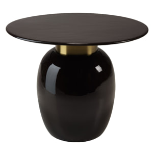 JAMES - Table d'appoint ronde 50x50cm en métal émaillé noir, col doré