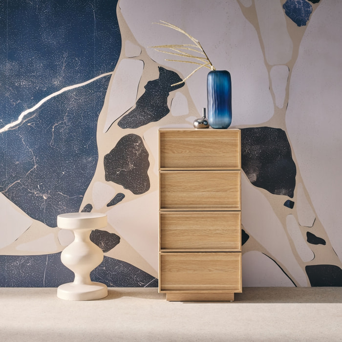 Commode chiffonnier naturel 4 tiroirs effet bois - L 48 x P 43 x H 98.5cm - Kuba