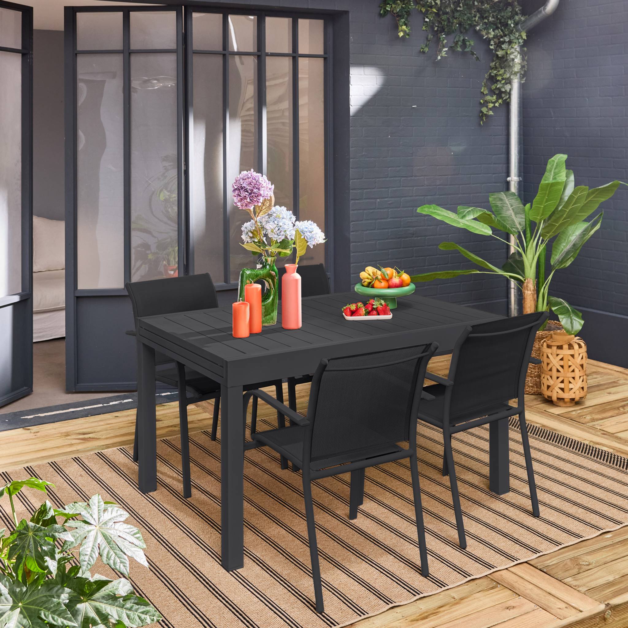 Table de jardin extensible aluminium + 8 assises ELORA + AMARA