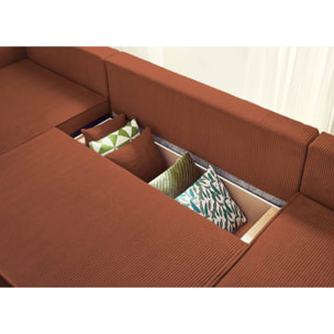 Dellia - canapé panoramique en U - 7 places - convertible - avec coffre - en velours côtelé - Terracotta