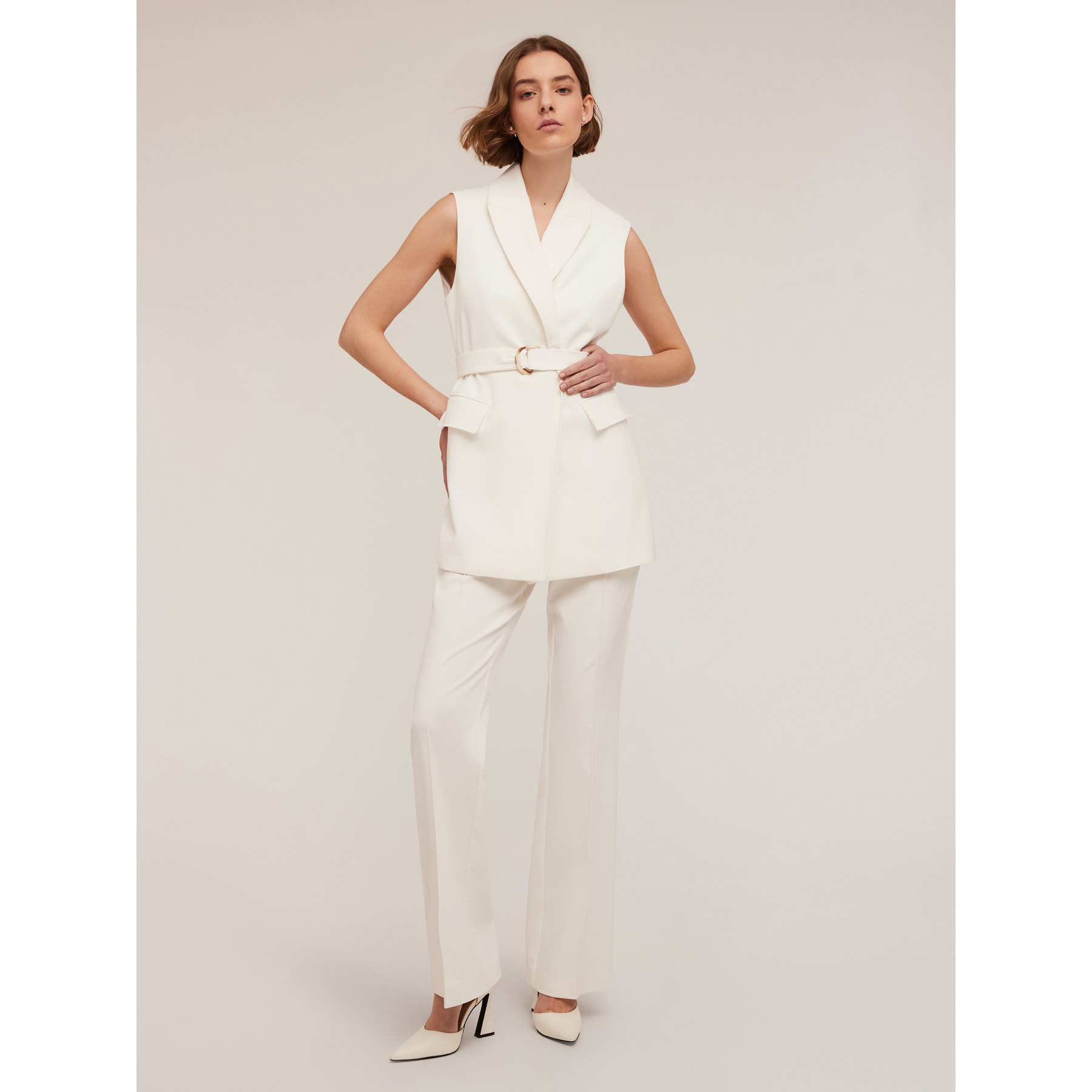 Motivi - Gilet lungo con cintura - Bianco