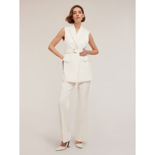 Motivi - Gilet lungo con cintura - Bianco