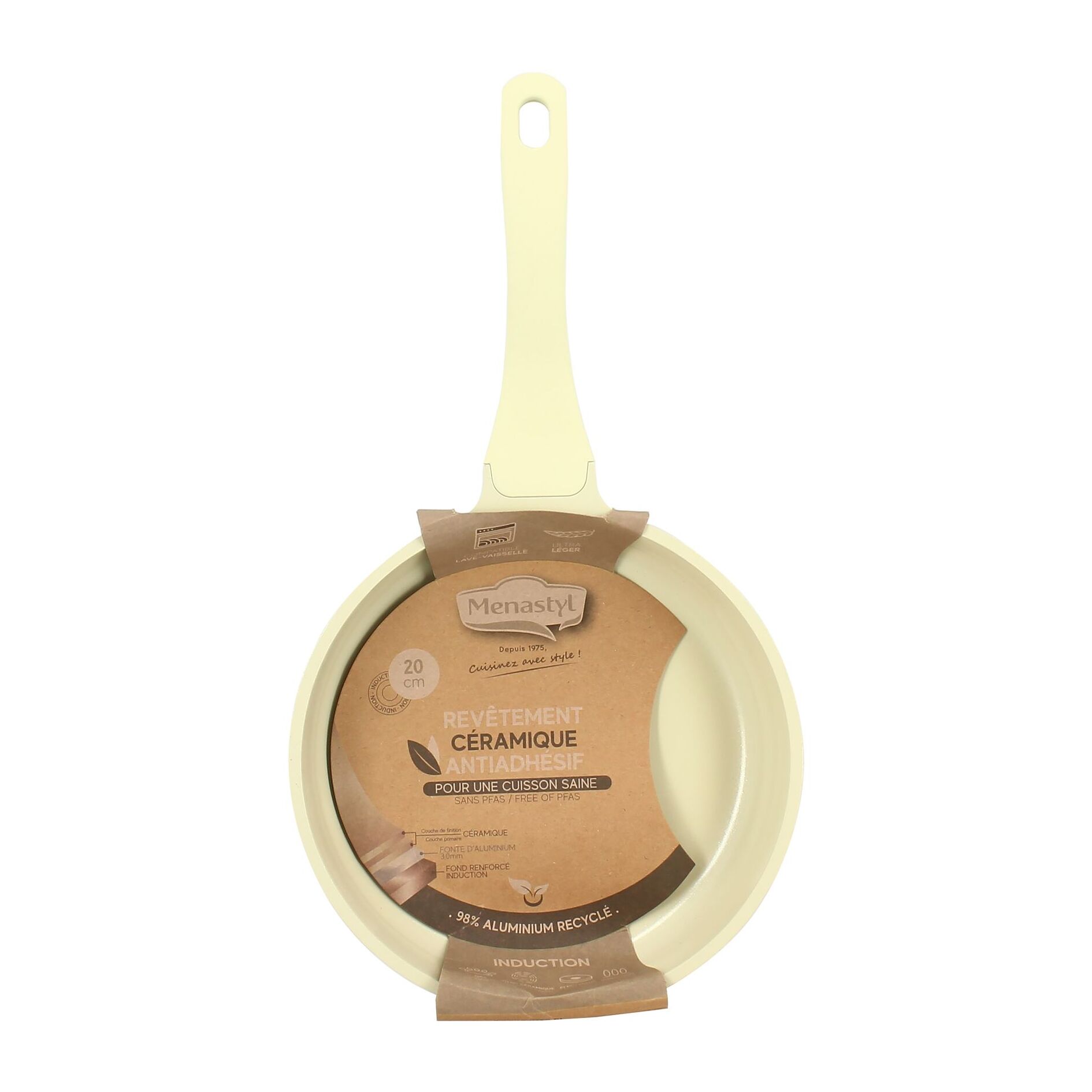 Poêle 20cm en aluminium recyclé crème - tous feux PURE