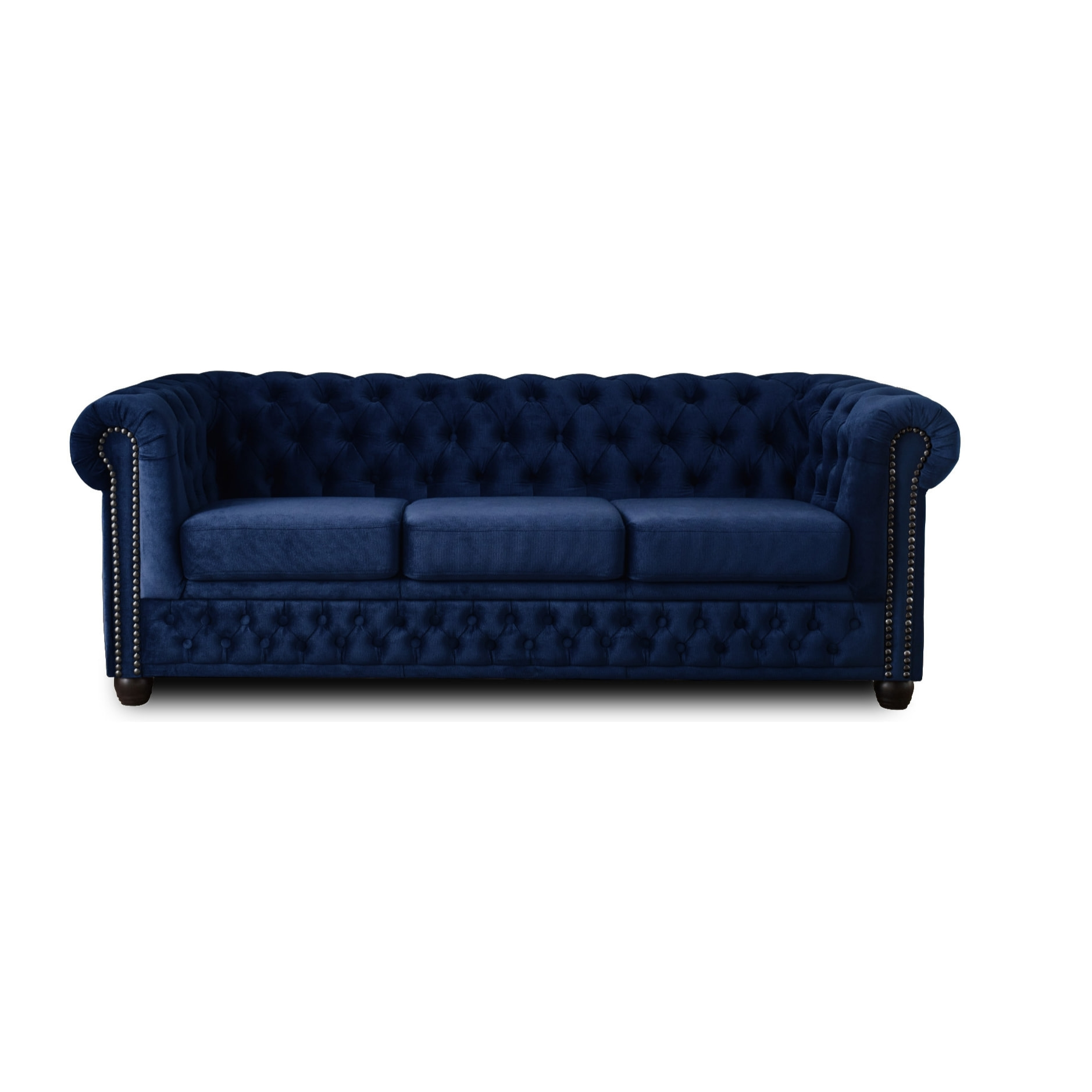 William - canapé Chesterfield - 3 places - en velours - Bleu nuit