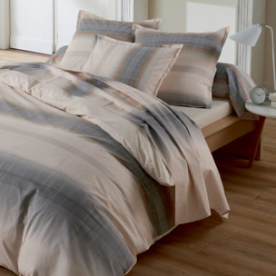 Drap plat percale de coton dégradé rayé - Beige