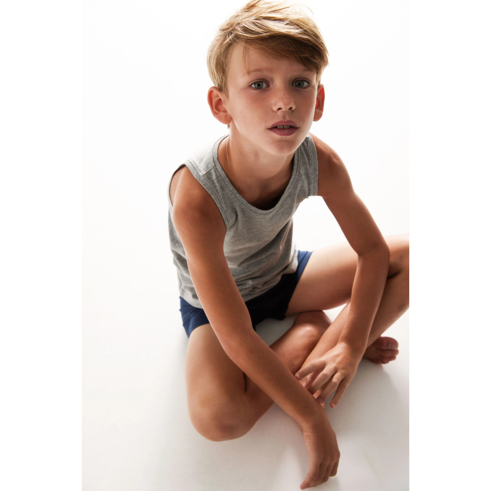 Confezione da 2 boxer in cotone blu navy e grigio per bambini