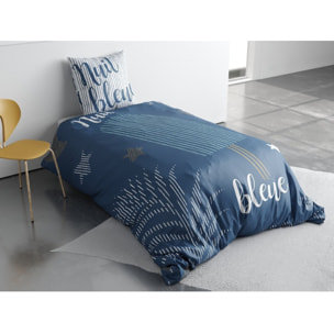 Parure Housse De Couette 2pcs 100% Coton 47fils Nuit Bleue