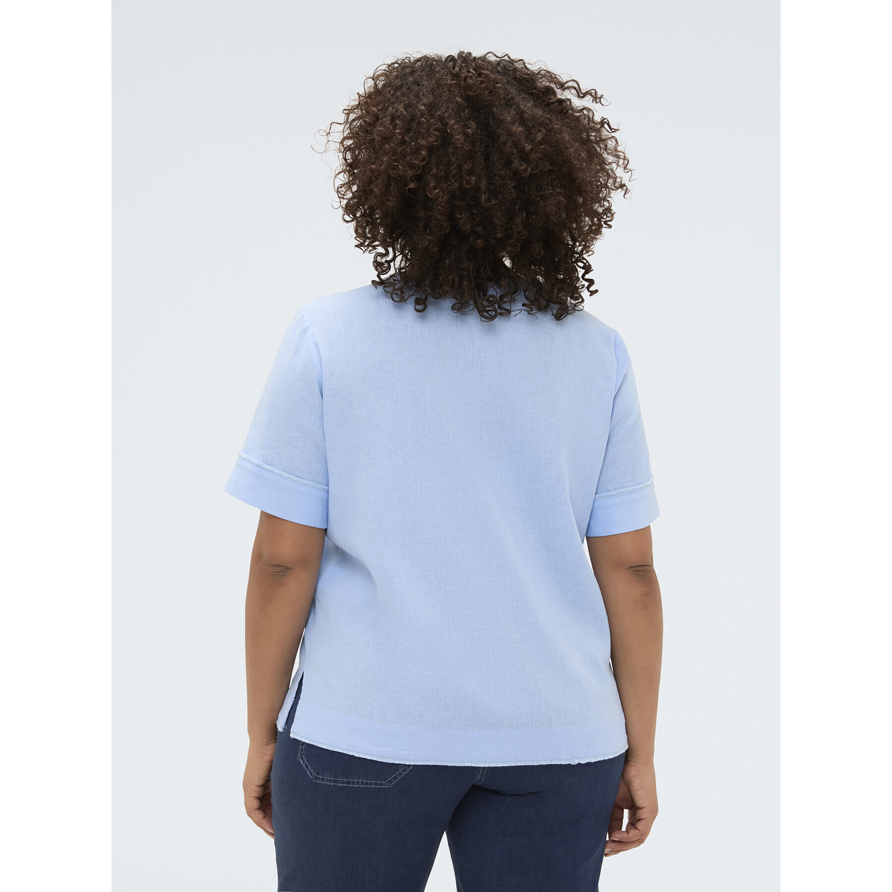 Fiorella Rubino - Camisa de cuello redondo en mezcla de lino y viscosa - Light - blue