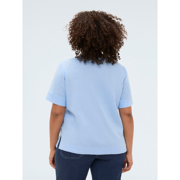 Fiorella Rubino - Camisa de cuello redondo en mezcla de lino y viscosa - Light - blue
