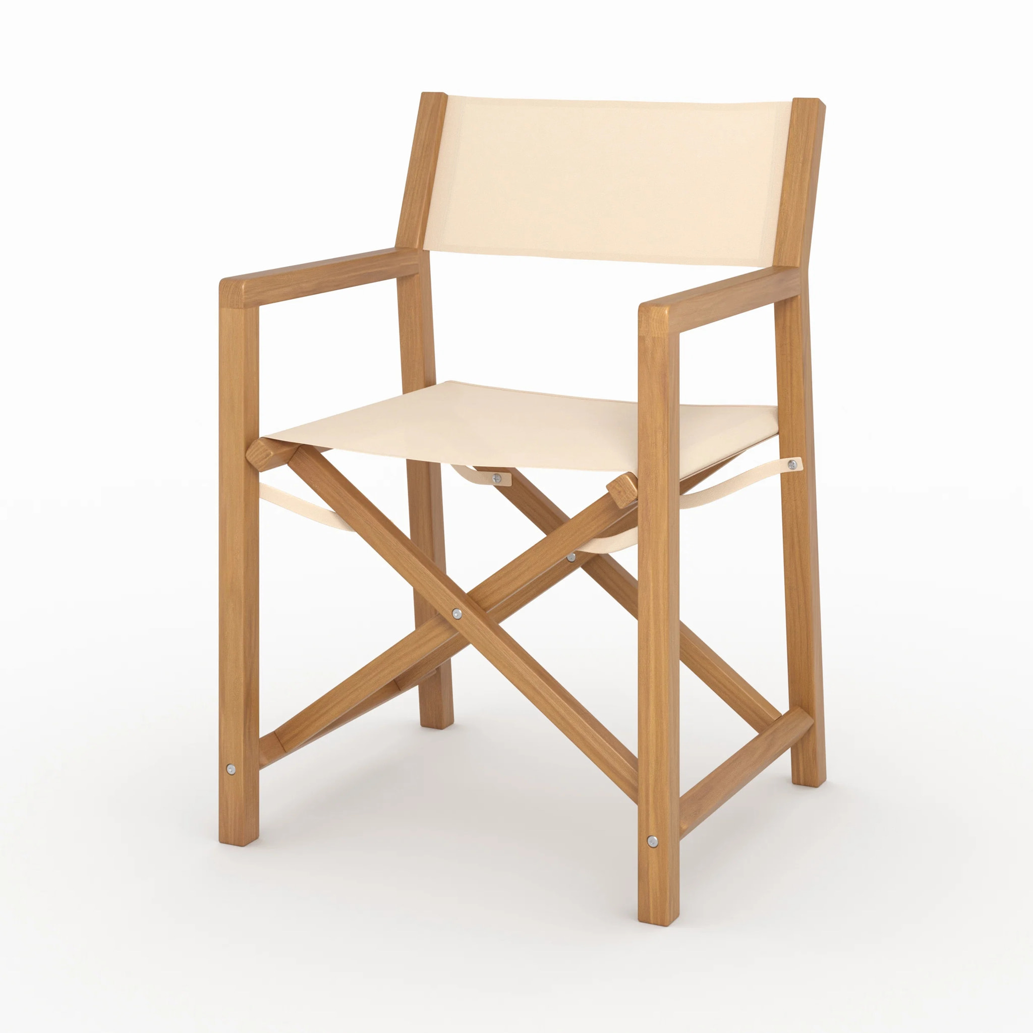 Chaise de jardin pliante en tissu beige clair et bois d'acacia - Tubod