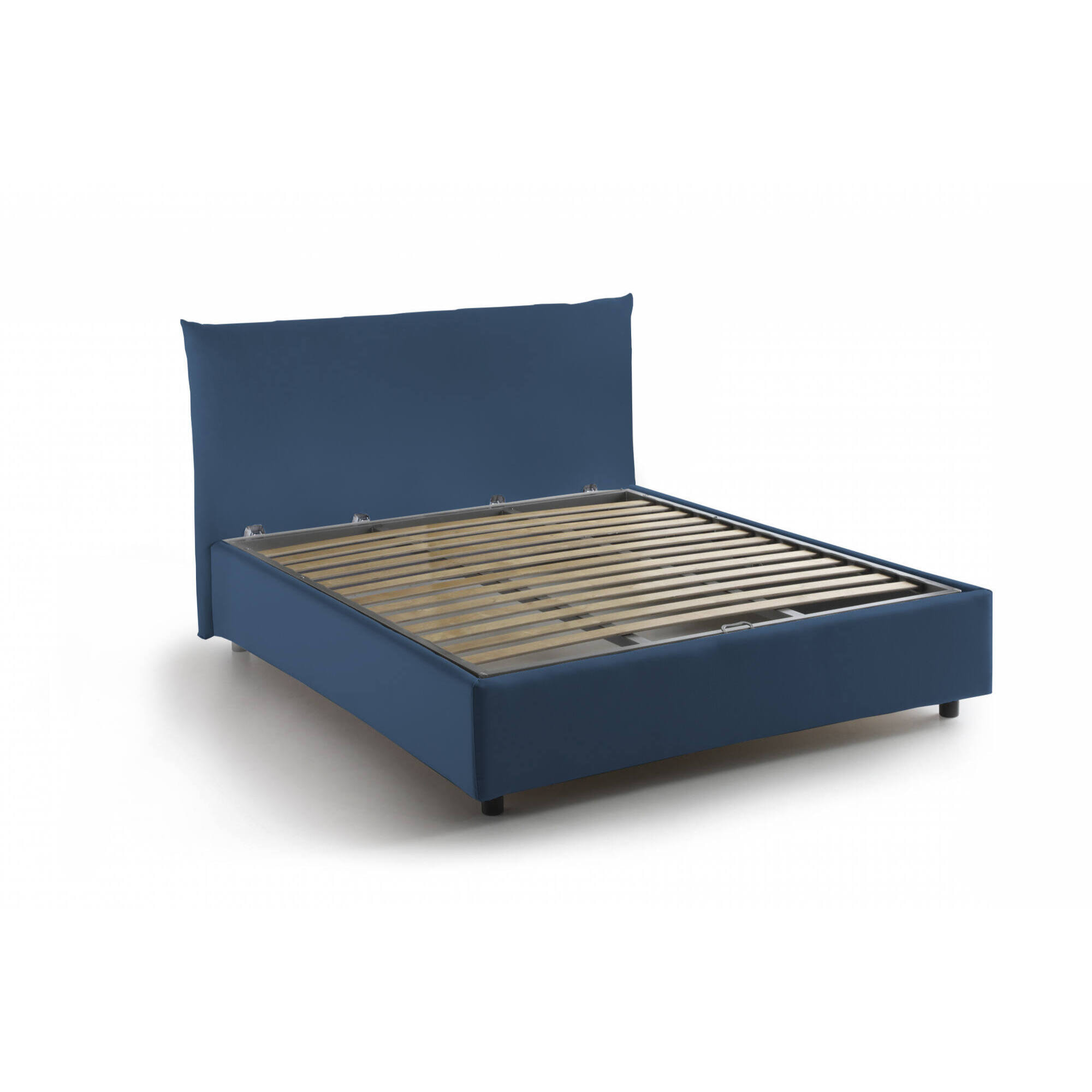 Letto piazza e mezza Ornella, Letto contenitore con rivestimento in tessuto, 100% Made in Italy, Apertura frontale, adatto per materasso Cm 120x190, Blu