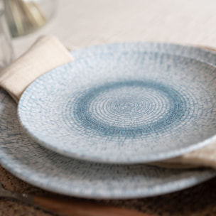 Lot de 6 assiettes à dessert en porcelaine blanche et bleue 20cm AQUA