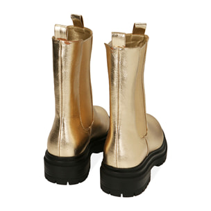 Chelsea boots oro laminato, tacco 4,5 cm