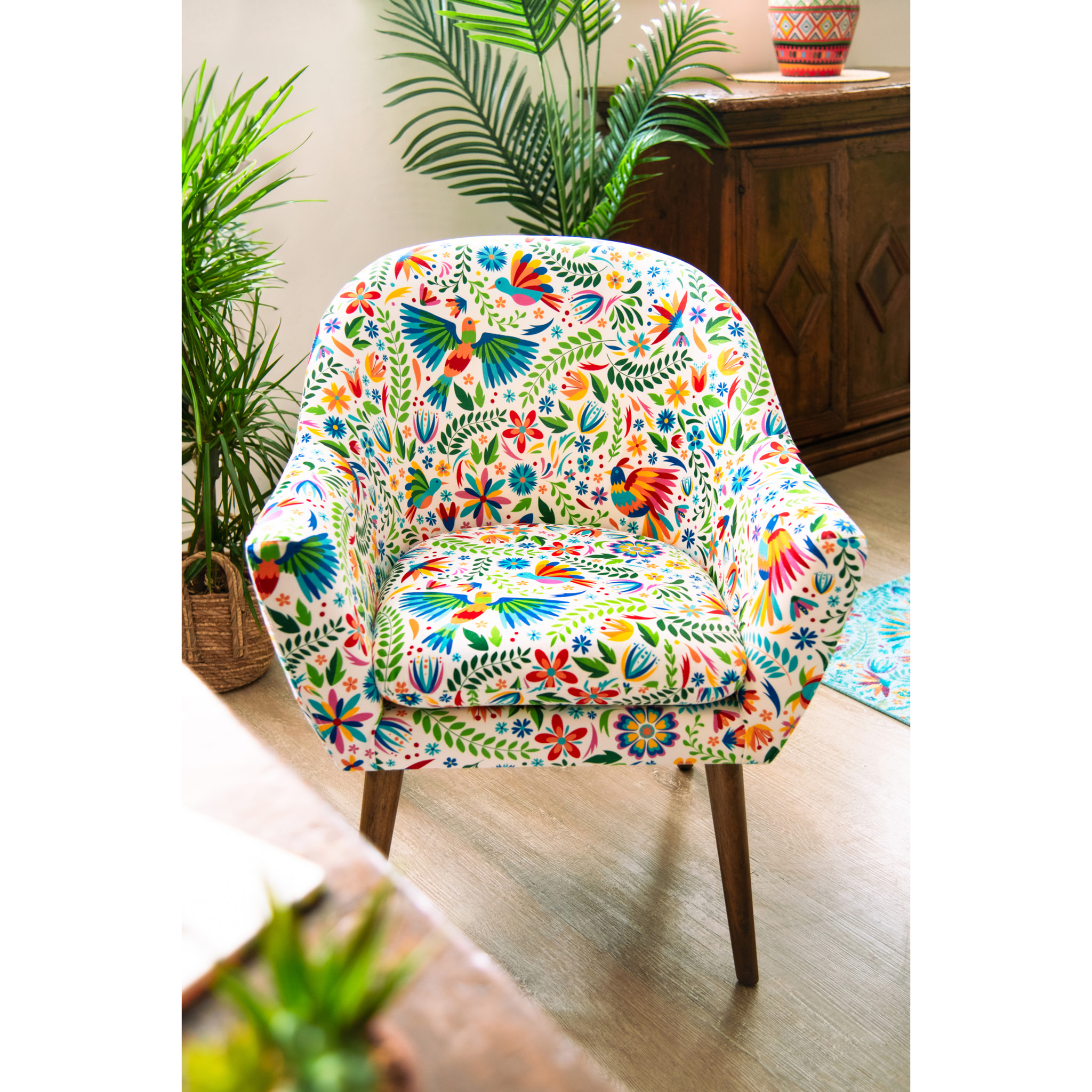 Poltrona Excelsa Mexican Flowers in poliestere e multistrato 70x65x83 cm multicolore