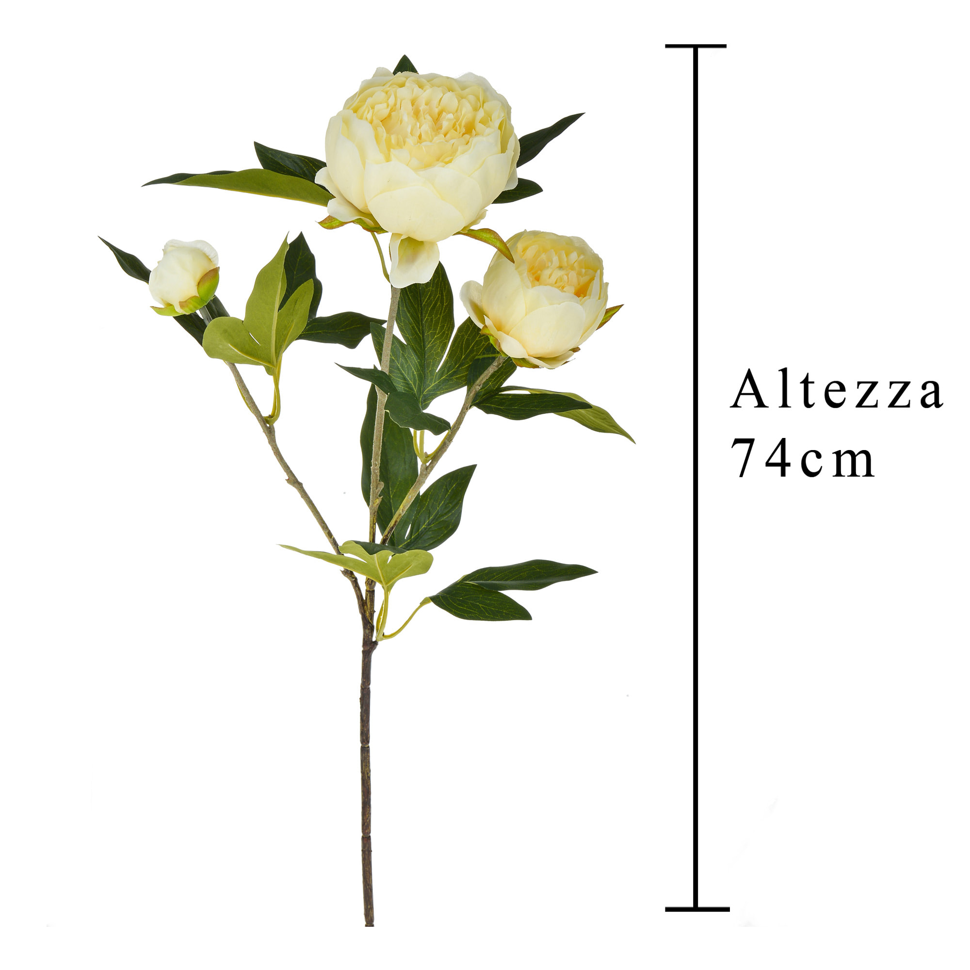 Peonia Con 3 Fiori. Altezza 74 Cm - Pezzi 4 - 17,8X74X27,9cm - Colore: Bianco - Bianchi Dino - Fiori Artificiali