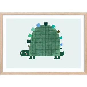 Affiche enfant tortue verte  Affiche + cadre en bois - Chêne