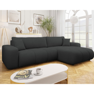 Nicole - Canapé d'angle réversible 5 places convertible avec coffre en tissu - Gris Anthracite