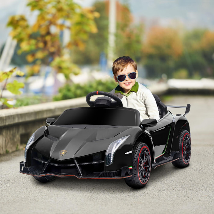 Voiture électrique enfant licence Lamborghini Veneno V. max. 7 Km/h télécommande ouverture portes MP3 USB effets sonores lumineux noir