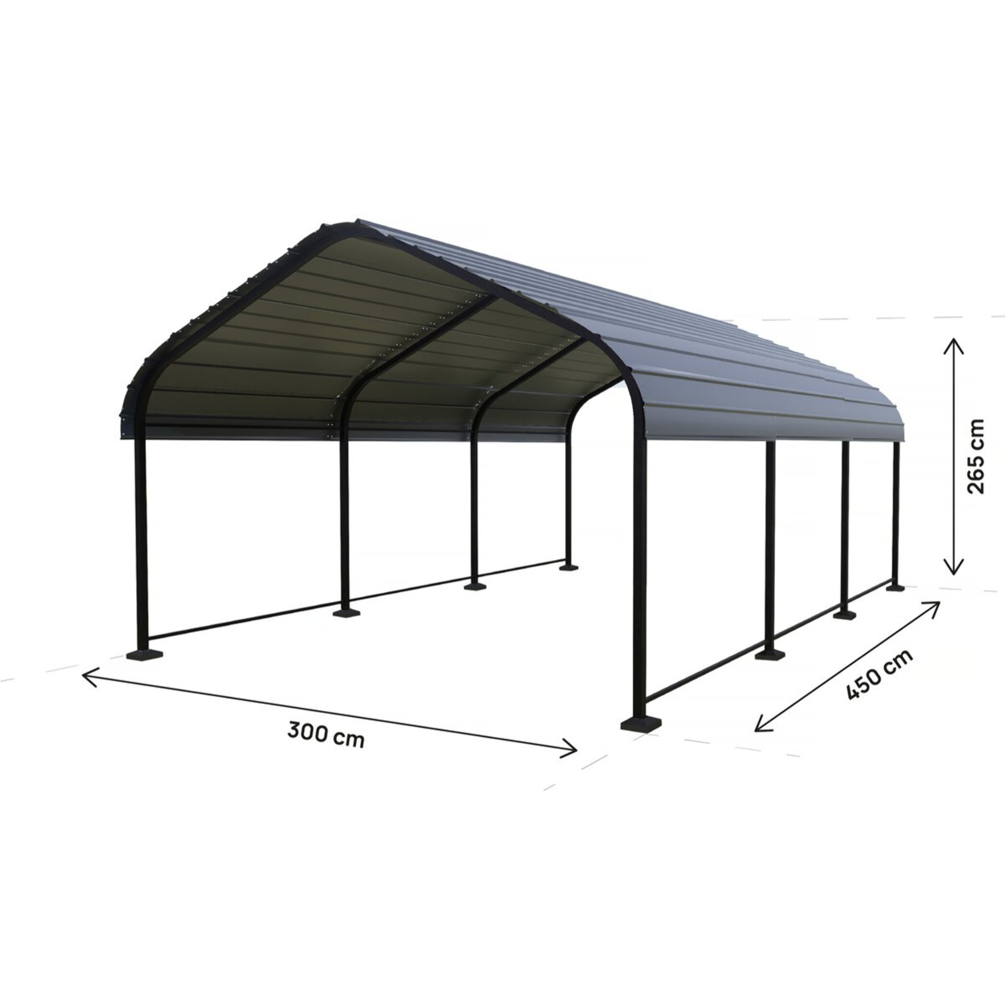 Carport abri de voiture en métal "Phoenix" - 13,5 m² - Gris
