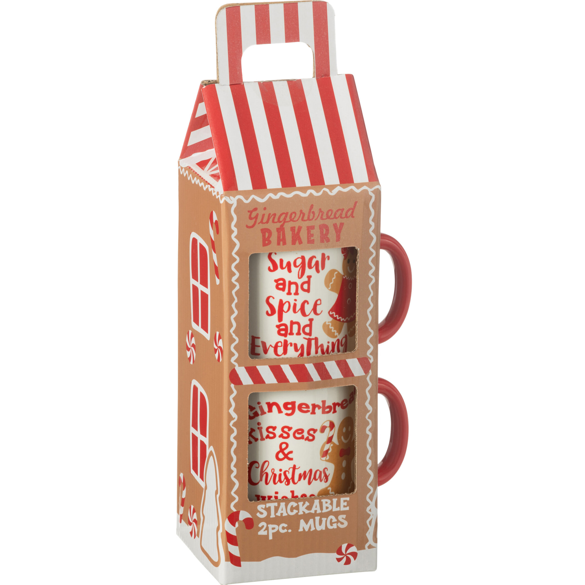 J-Line tasse Noël - céramique - rouge - set de 2 - boîte cadeau