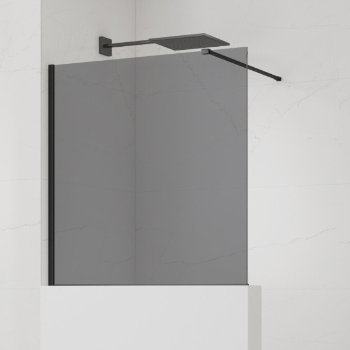 Pare-muret 100x90cm Paroi en verre Crystal Glass® 8 mm anticalcaire, avec bras et profilés noir mat (SATBWIS90KSPRC)
