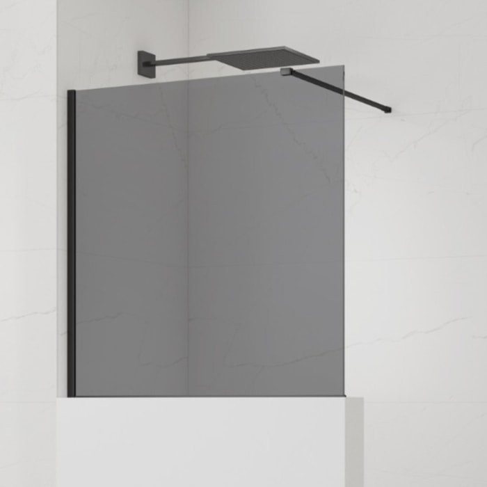 Pare-muret 100x90cm Paroi en verre Crystal Glass® 8 mm anticalcaire, avec bras et profilés noir mat (SATBWIS90KSPRC)