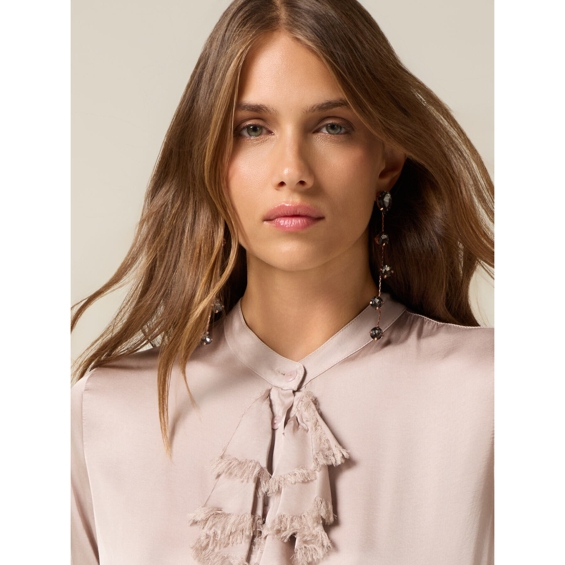 Oltre - Camicia in raso con volant - Rosa