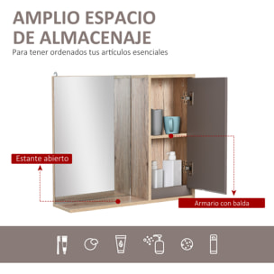 HOMCOM Armario de Baño con Espejo Mueble Auxiliar Montado en Pared con 1 Puerta y Estante Ajustable Estilo Moderno 57x14,2x49,2 cm Roble y Gris