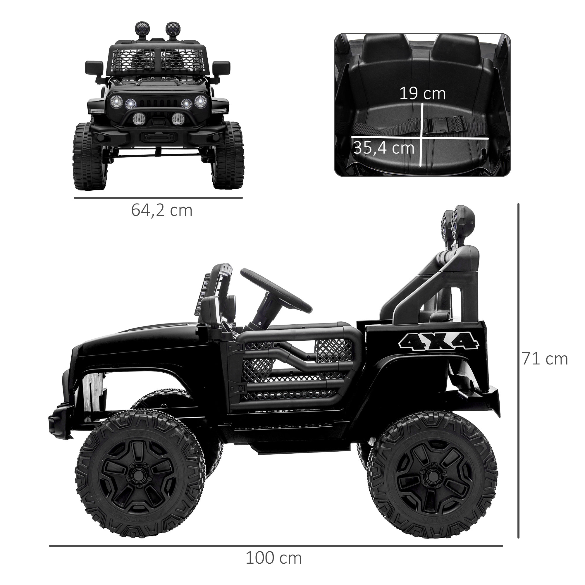 Voiture 4x4 électrique enfant 2 moteurs 35 W 5 Km/h max. télécommande incluse effets lumineux sonores noir