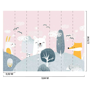 Papier peint enfant forêt douce animaux scandinave pastel Intissé