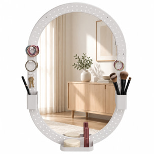 Espejo de Pared Ovalado 90x60 cm con Panel Perforado, Espejo Decorativo Pared para Salón, Dormitorio, Recibidor Entrada, Blanco