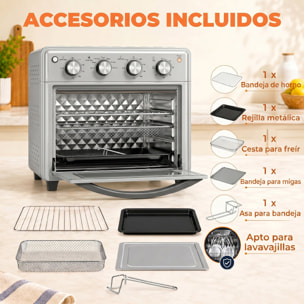 Horno Eléctrico Multifunción de Sobremesa 30L Mini Horno Tostador 1600W Freidora de Aire con 7 Modos de Calor Temporizador y Temperatura Regulable 43x39x39 cm Plata