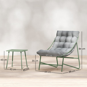 Conjunto de Mesa y Sillas de Terraza Exterior de 3 Piezas, Muebles de Jardín Exterior con Cojines, 2 Sillas Lounge, Mesa de Café y Estructura de Acero, para Patio, Gris Claro