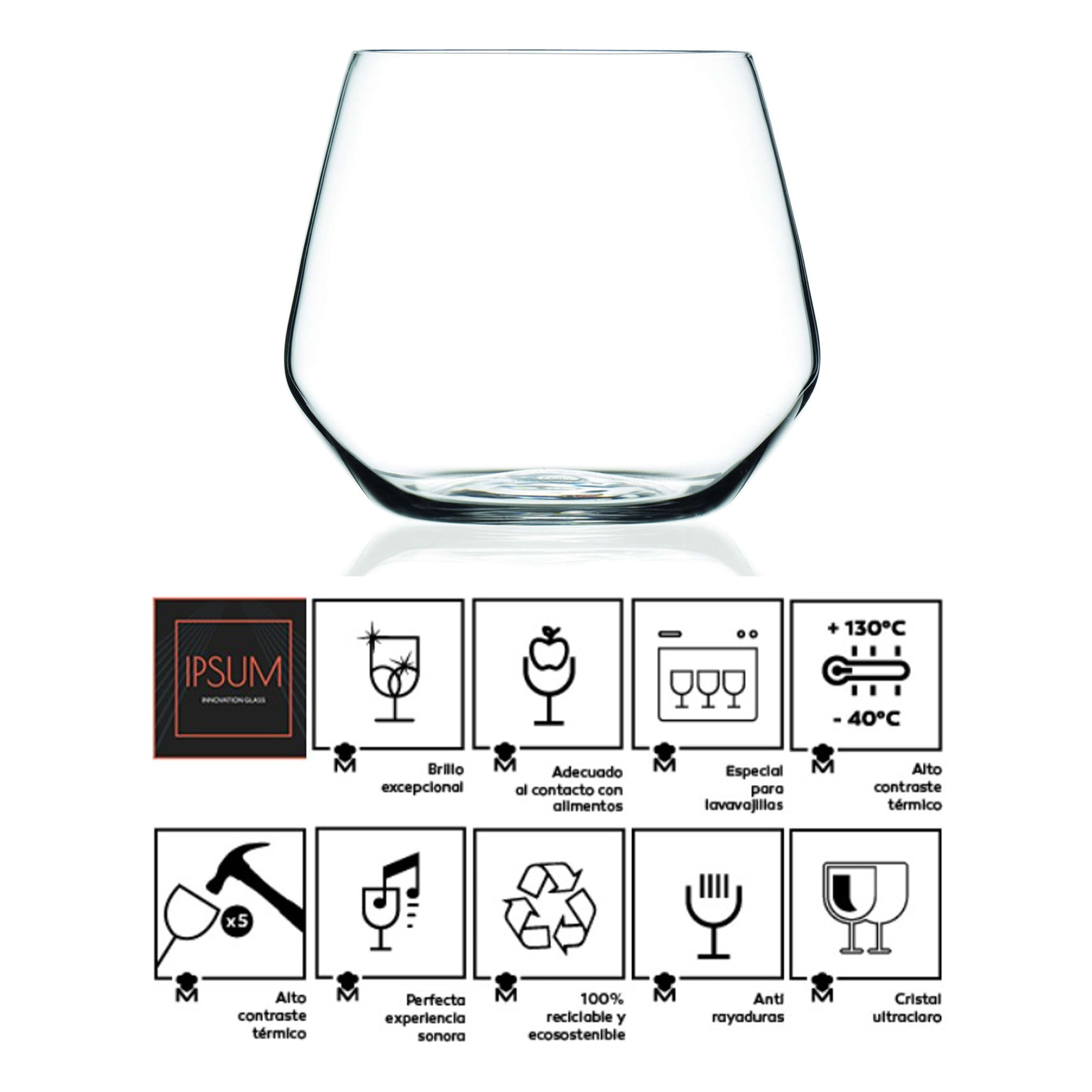 Set 10 vasos de agua 38 cl de cristal colección Barware Masterpro