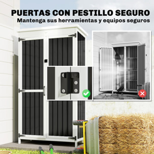 Caseta de Jardín de Madera y Acero 94x43x166 cm, Cobertizo Jardín Exterior, Armario para Herramientas con 2 Puertas, Estantes Ajustables y Techo Impermeable para Patio Terraza, Blanco y Negro