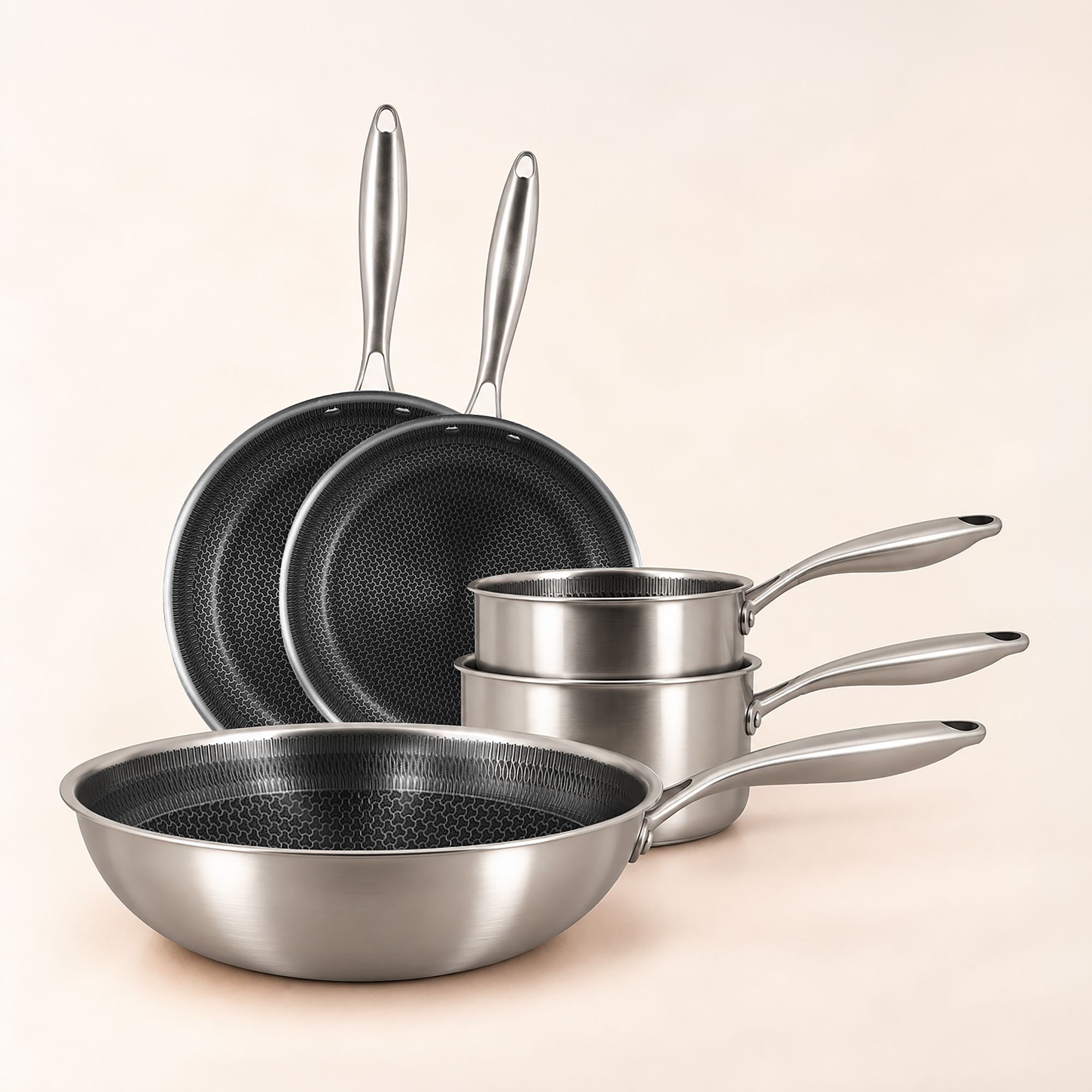 Batterie de cuisine 5 pièces en acier inoxydable revêtu - tout feux TRINOX