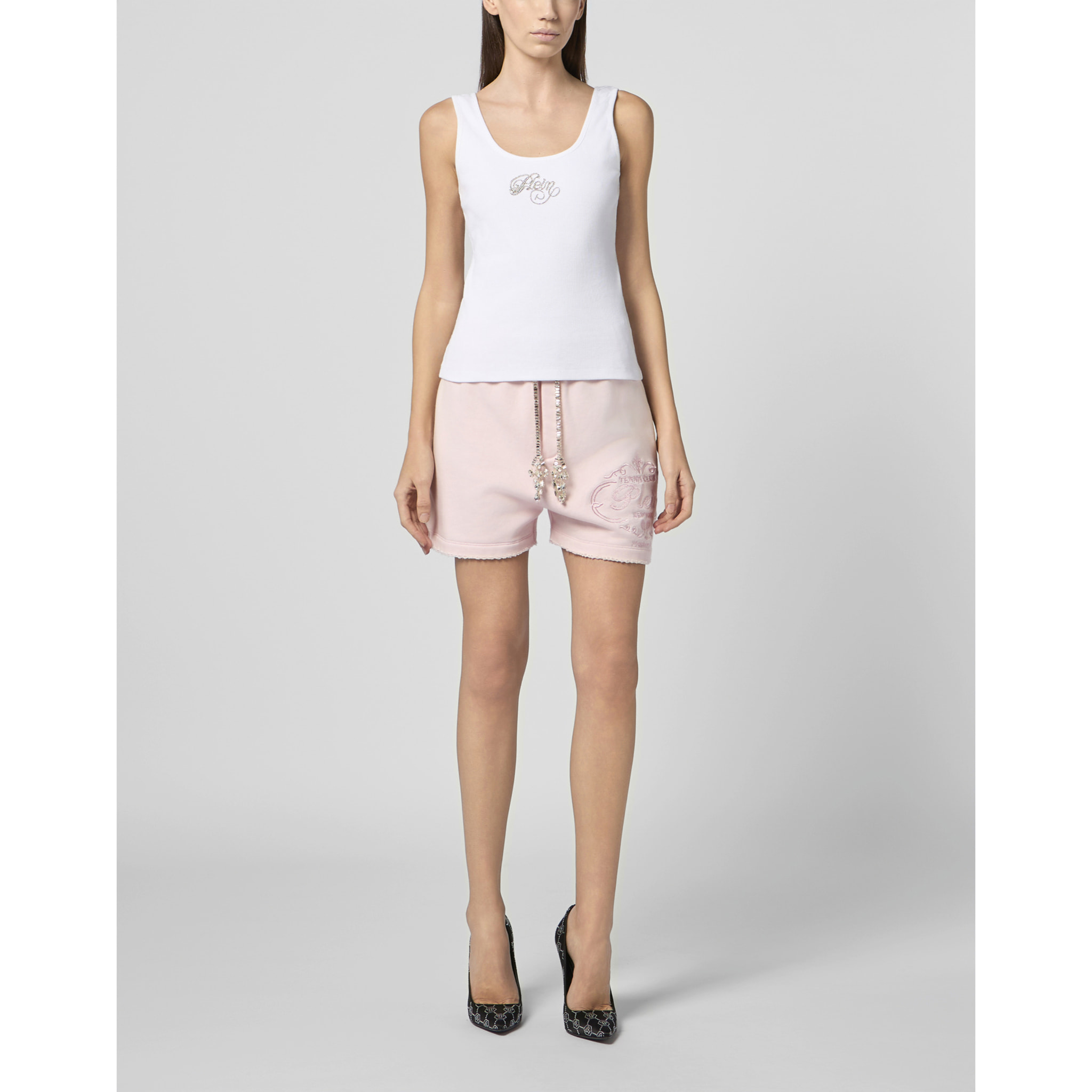 PHILIPP PLEIN Washed Fleece Shorts Tennis Club Crystals