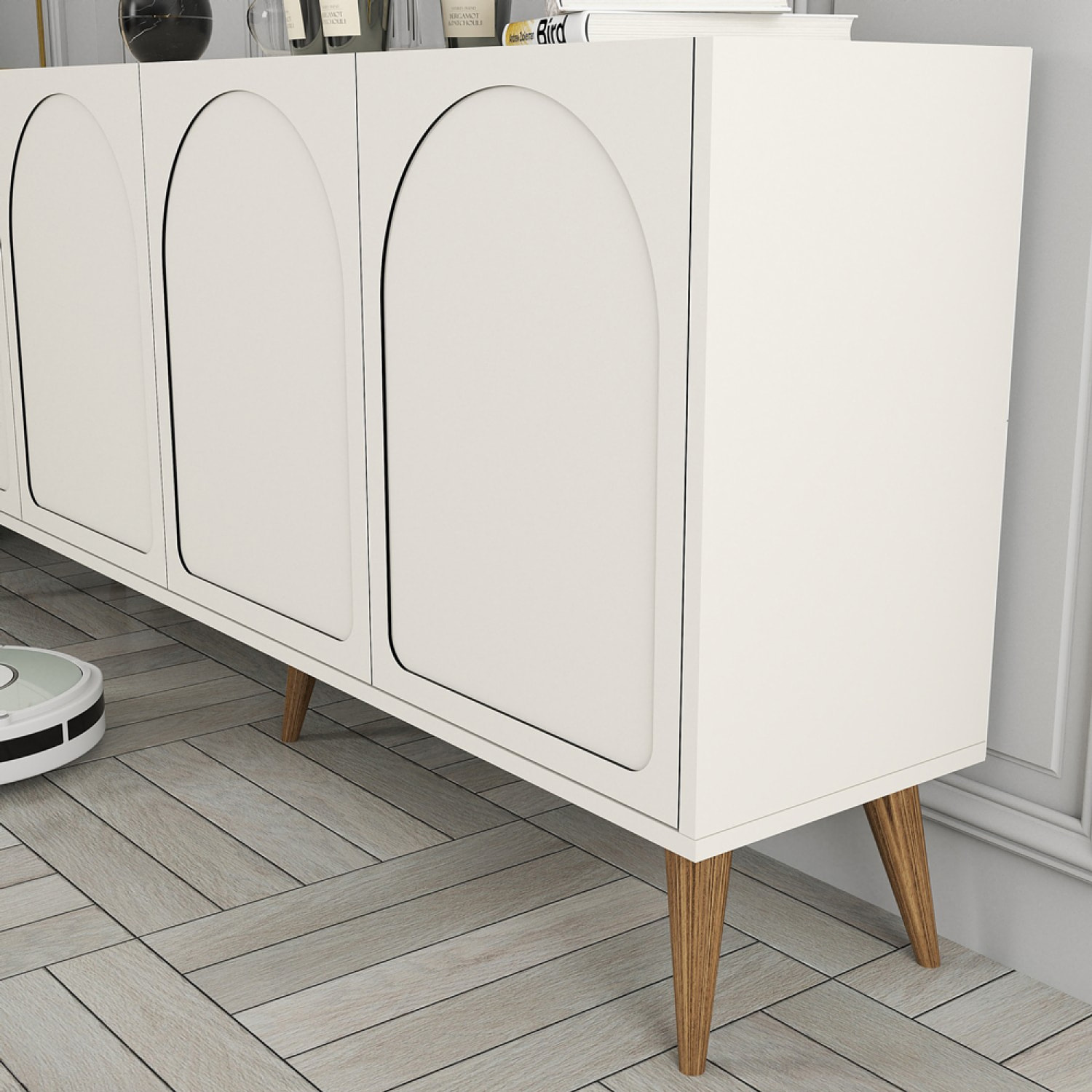 EFFY Buffet 4 portes design arrondi crème 180x81cm