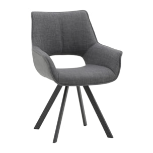 Set di 2 sedie MONTMARTRE in similpelle grigio, tessuto grigio e gambe in metallo nero, con braccioli