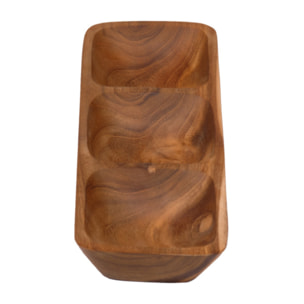 Plateau apéro 3 coupelles 29 cm en bois massif de teck - GUSTAVO
