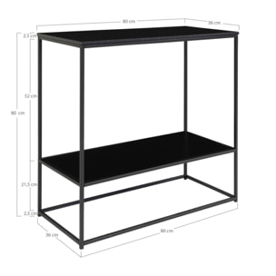 Consolle Vita a 2 ripiani in nero con struttura in acciaio, 80×36×80 cm