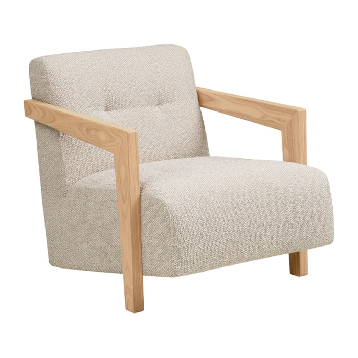 Lola - fauteuil en tissu texturé - accoudoirs en chêne massif FSC  100% - Beige