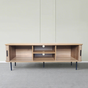 AMBON Meuble TV en bois cannelé à portes coulissantes 140cm