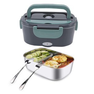 Lunch box elettrico da 40 W, 1500 ml. Riscalda il cibo al suo interno. Alimentatore e adattatore per auto. Include posate e custodia.