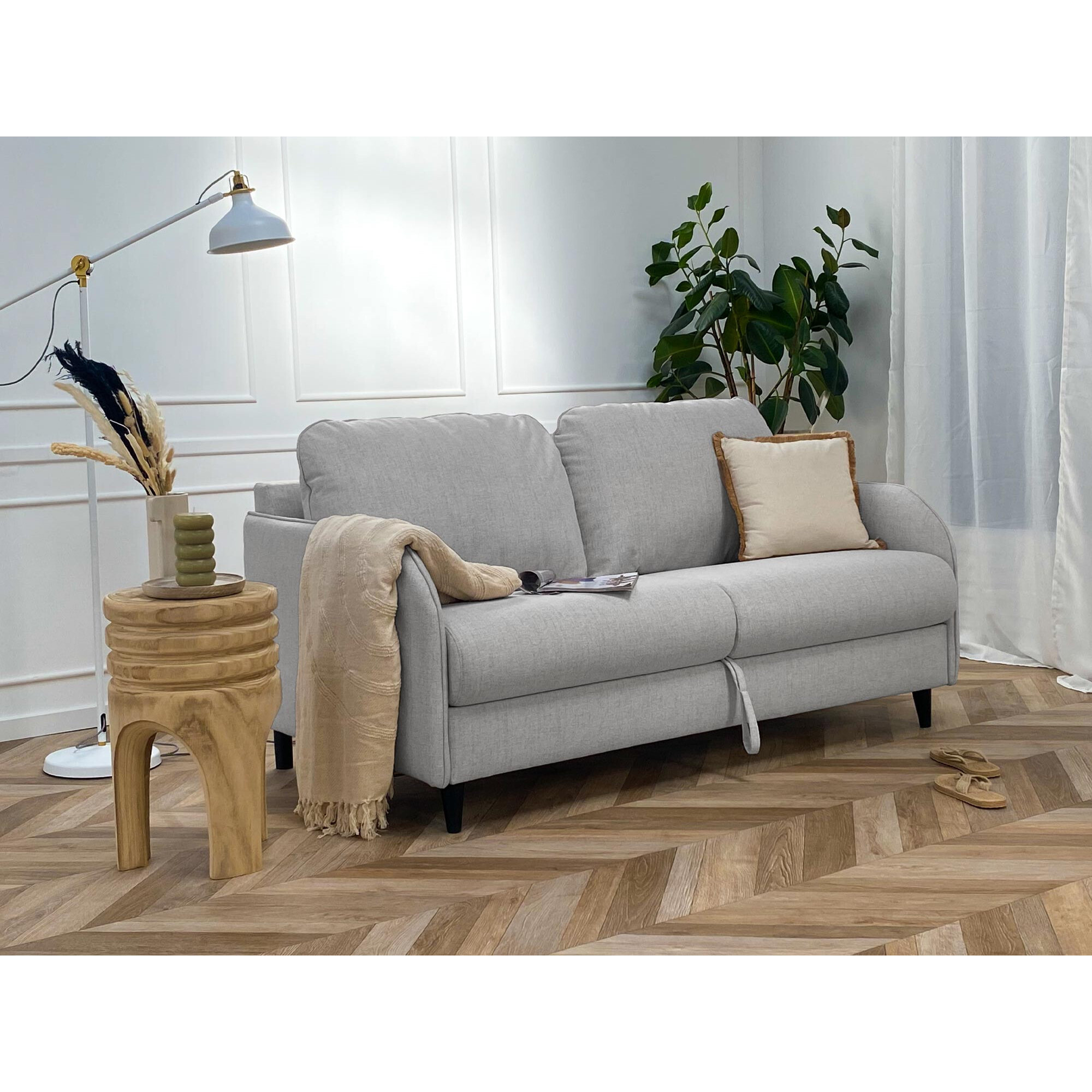 Cosmos - canapé 3 places convertible express couchage quotidien 140 cm matelas 11 cm en tissu - Gris