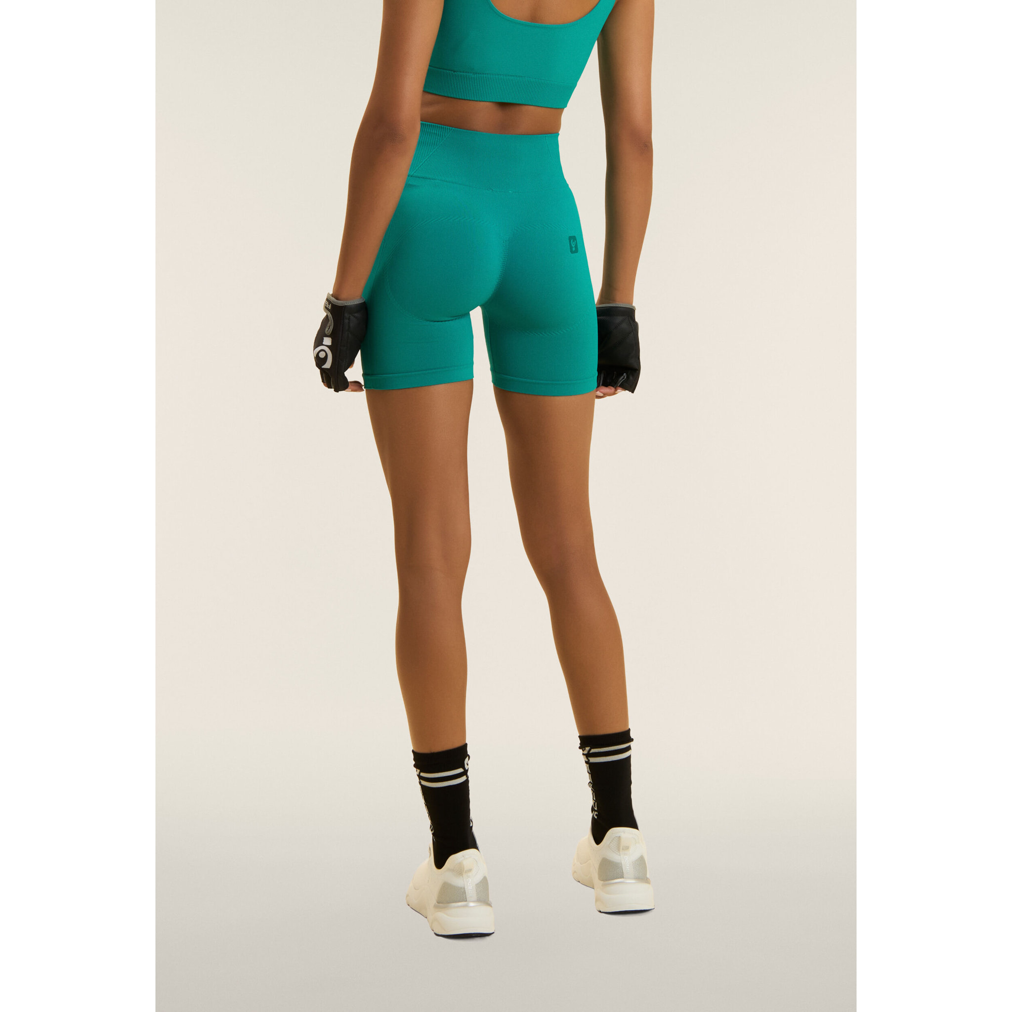 Leggings Corti Seamless con Vita Alta e Inserti in Costina