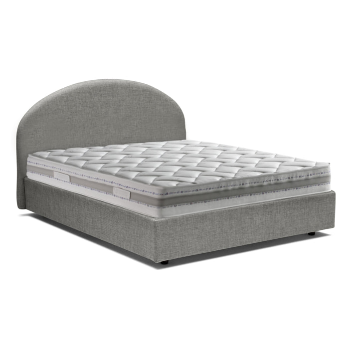 Letto piazza e mezza Connie, Letto contenitore con rivestimento in tessuto, 100% Made in Italy, Apertura frontale, con materasso Cm 120x190 incluso, Grigio