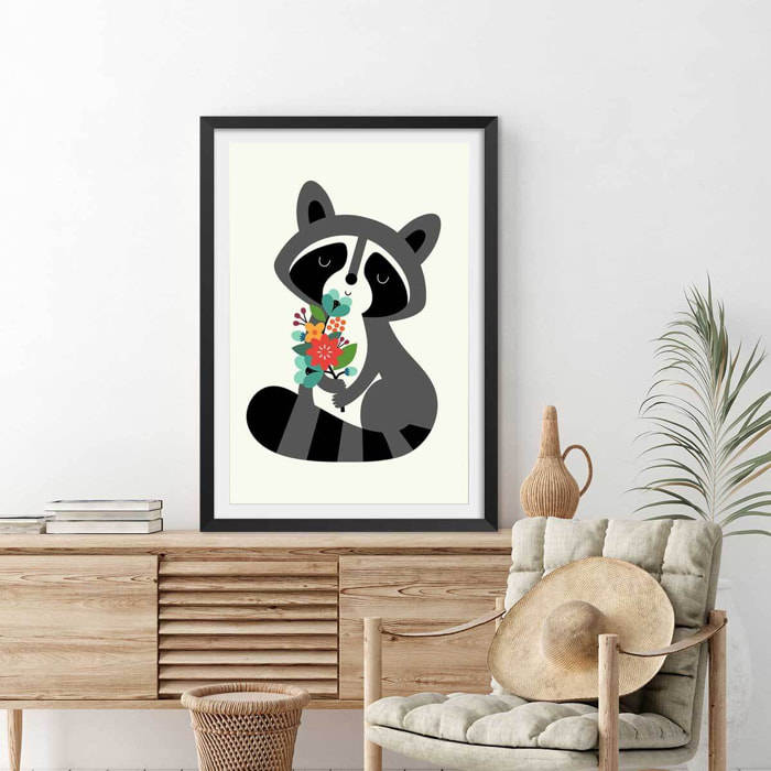 Affiche  orsetto lavatore Affiche + cadre en bois - Noir