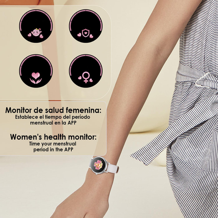 Smartwatch DT66 con monitoraggio della pressione sanguigna e dell'ossigeno. Varie modalità sportive. Notifiche per iOS e Android.
