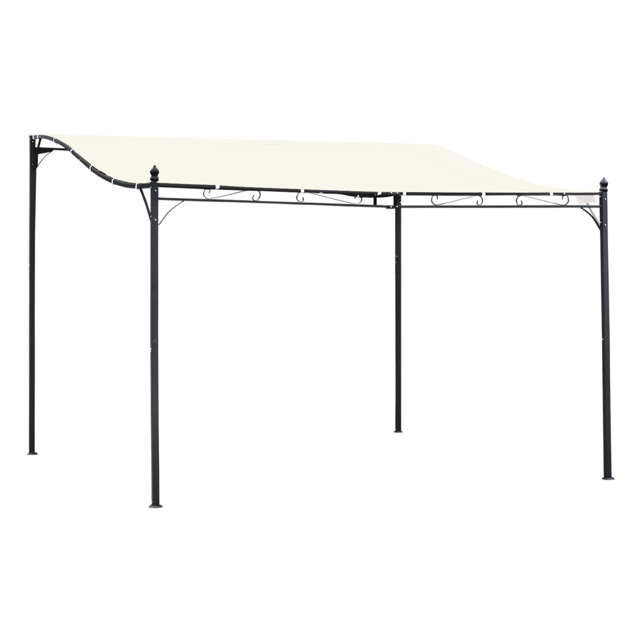 Outsunny Pérgola de Jardín 4x3 m Montado en Pared con Toldo y 4 Orificios Crema